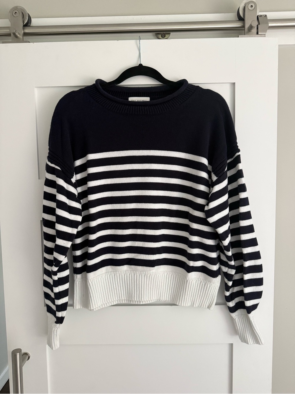 Free Assembly Navy and White Striped Rolled Neck Sweater